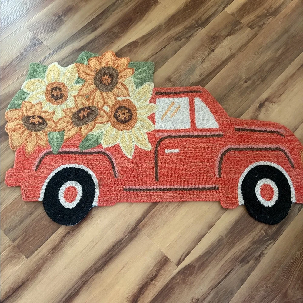 Sunflower Red Truck Doormat - Decorative Floral Home Accent